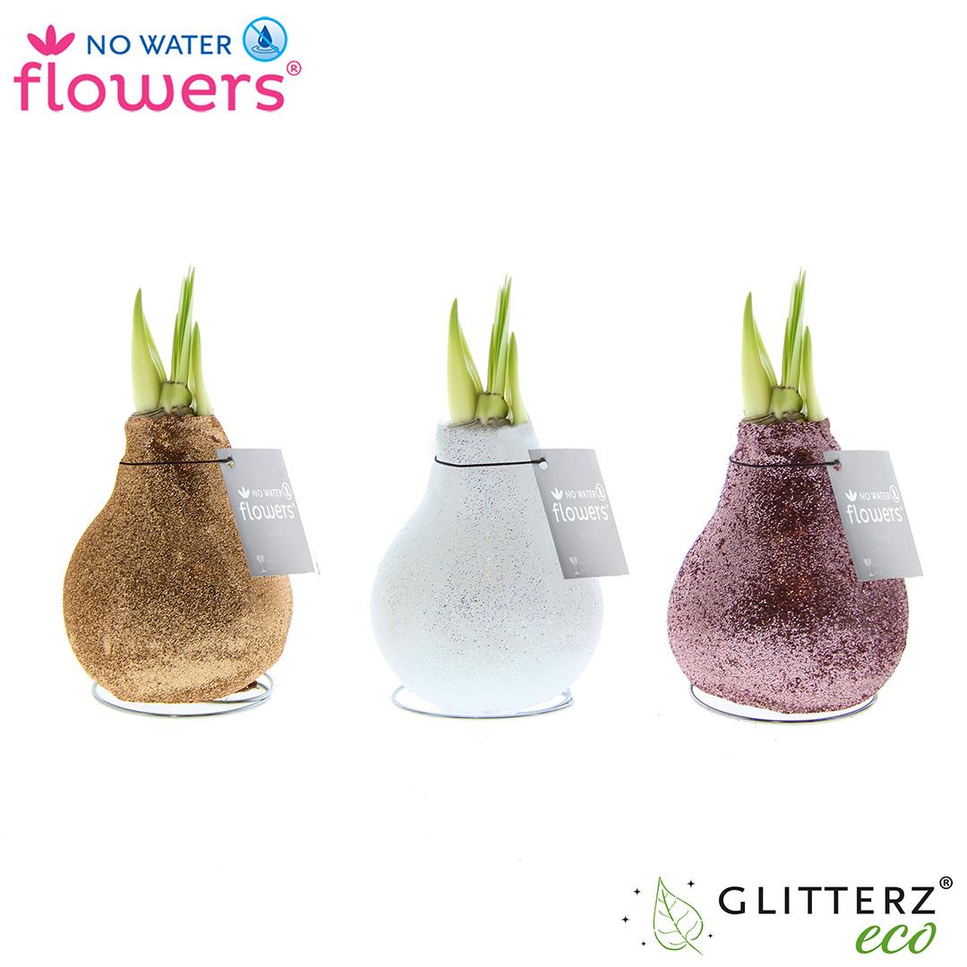 No Water Flowers Glitterz Charm Mix - 3 stuks - Ø7 cm - ↕15 cm