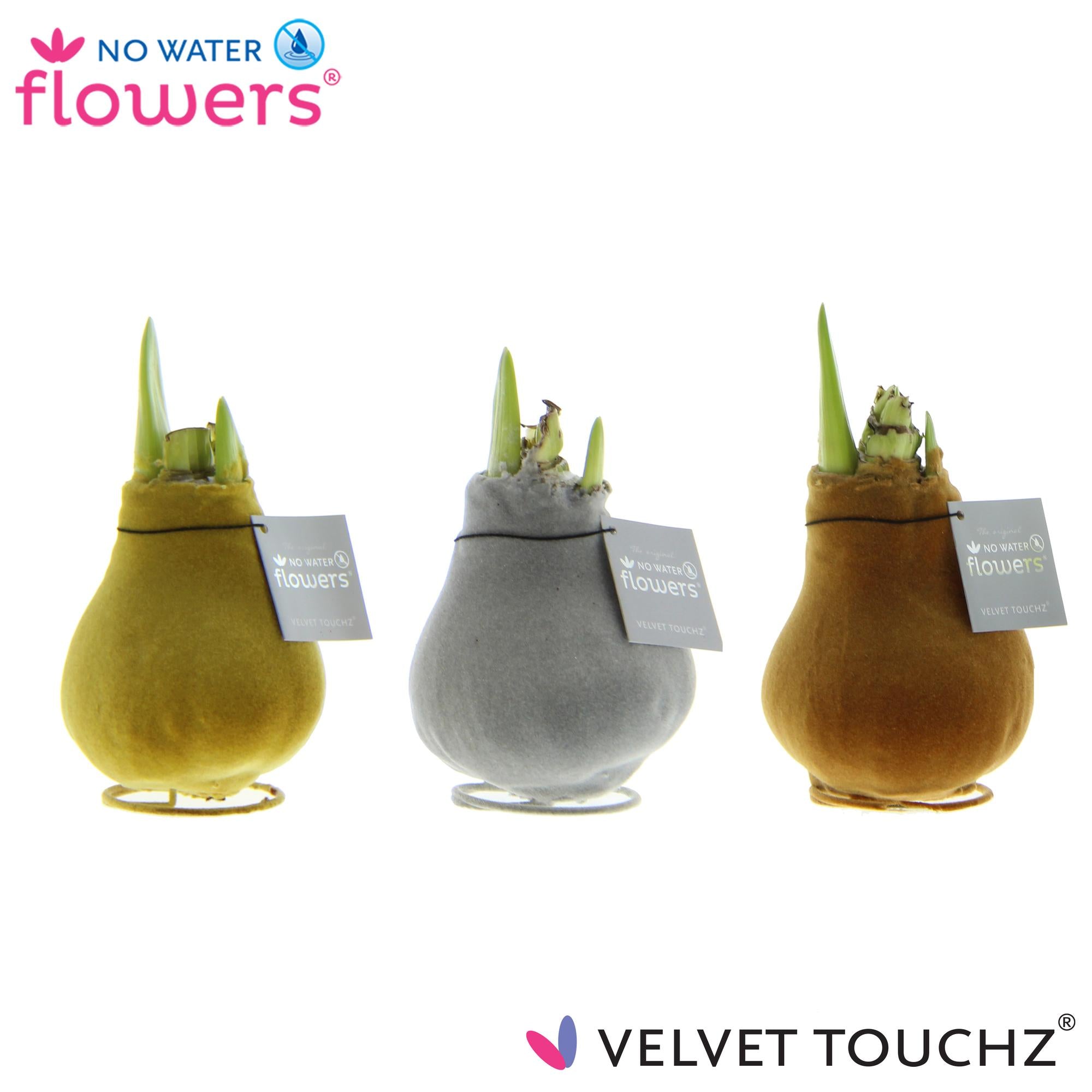 No Water Flowers Velvet Touchz Metallic Mix - 3 stuks - Ø7 cm - ↕15 cm